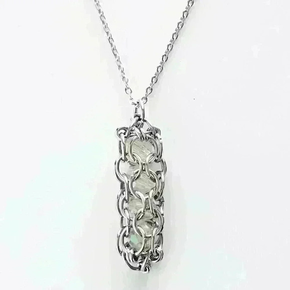 Fairy whimsical crystal  beads in handmade chainmaille silver chain necklace - Picture 1 of 9